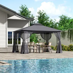 Dark Grey Rectangle Garden Gazebo Shade  UV Resistant Pergola 280cm H