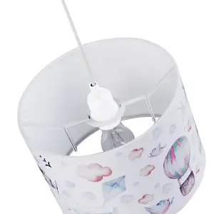 Air Travel Childrens Linen Lamp Shade - Planes Hot Air Balloons Clouds and Kites