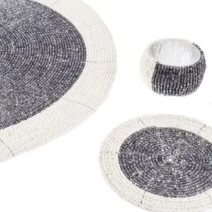 Penguin Home Set of 12 Glass Beaded Placemats, Coasters and Napkin Rings