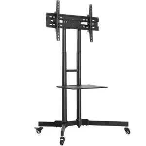 Yaheetech Black Adjustable Mobile TV Stand with Castors and Storage Shelf