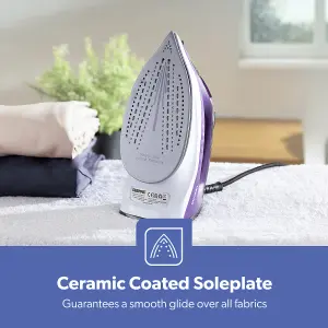 Geepas 2400W Steam Iron Ceramic Soleplate Adjustable Temperature Control, Violet