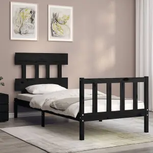 Berkfield Bed Frame with Headboard Black Small Single Solid Wood