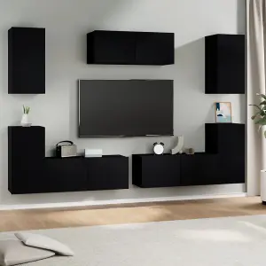 Berkfield 7 Piece TV Cabinet Set Black Engineered Wood