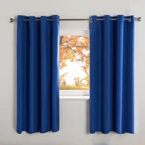 Kids Blackout Eyelet Curtains Thermal Pair of Ring Top Panels, Blue - 46X54"