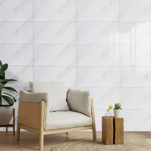 Jazz White PVC 10 Pack Self-Adhesive Waterproof Easy Peel-and-Stick Installation Marble Tile Stickers 60x30cm