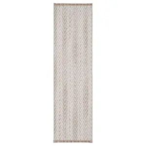 Neutral Beige Brown Herringbone Scandi Fringed Area Rug 160cm x 230cm