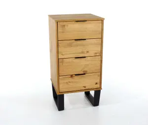 4 drawer narrow chest of drawers, Antique waxed pine