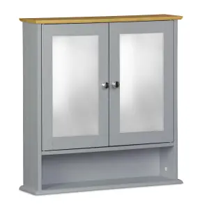 Double Mirror Bathroom Cabinet with Shelf - Grey Bamboo Top