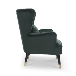 Velvet Bottle Green Camila Accent Wingback Chair