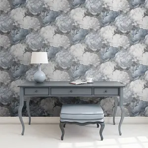 Doretta Floral Textured Vinyl Wallpaper Blue Muriva 213302