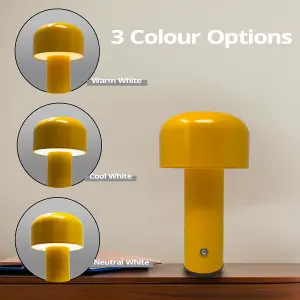 ExtraStar Bedside Mushroom Dimmable 3 Colour Changing Table Lamp Metal USB Rechargeable (Yellow)