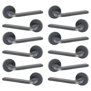 URBNLIVING 112mm Length 12 Pcs Gloucester Metal & Grey Lever Latch Door Handles Set