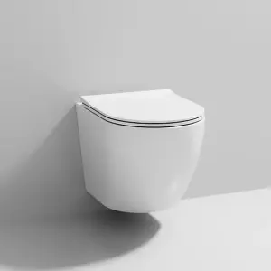 Rimless Wall Hung Toilet Pan with 1.12m Concealed Cistern Frame Dual Flush Plate - Gloss White Dual Flush Plate