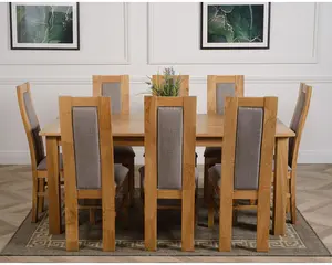 Oslo 180 x 90 cm Large Oak Dining Table and 8 Chairs Dining Set with Stanford Chairs