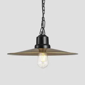 Industville Brooklyn Flat Pendant, 15 Inch, Brass, Black Chain Holder