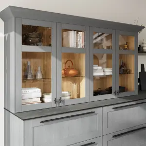 GoodHome Alpinia Matt slate grey wood effect Shaker Glazed Dresser Cabinet door (W)500mm (H)1245mm (T)18mm