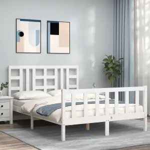 Berkfield Bed Frame with Headboard White King Size Solid Wood