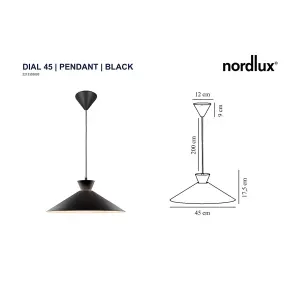 Nordlux Dial 45 Indoor Living Room Dining Office Hallway Pendant Ceiling Light in Black (Diam) 45cm