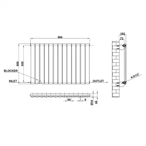 Horizontal White Single Flat Panel Radiator (H) 600 mm x (W) 884 mm, 2854 BTU.