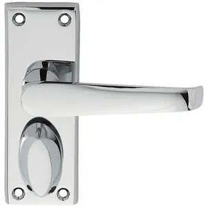 Straight Victorian Privacy Latch Door Handle - Polished Chrome Lever Backplate