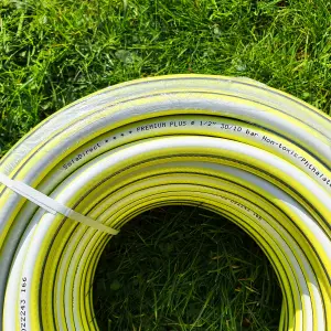 Garden Hose Pipe, 25 m / 82 ft Long, Reinforced 4 Layer Non-Toxic 1/2" Watering Irrigation Hosepipe, Phthalate Free (Yellow)