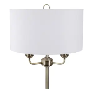 First Choice Lighting 3 Light Antique Brass Floor Standard Light with Light Cream Fabric Shade