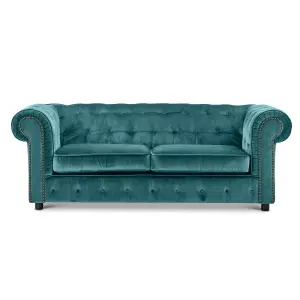 Ashbourne Chesterfield Teal Velvet Fabric Sofa Suite 3 Seater and 2 Seater Studded Design