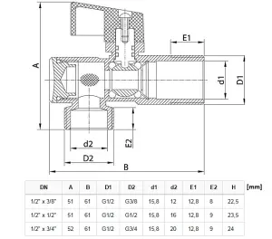 Invena 1/2x3/8 Inch Water Isolating Ball Valve Chrome For Taps Plumbing