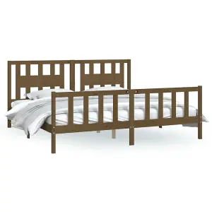 Berkfield Bed Frame with Headboard Honey Brown Solid Wood Pine 200x200 cm