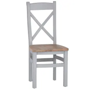 Cross Back Dining Chair with Wooden Seat - L43 x W50 x H97 cm - Grey