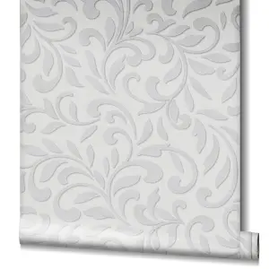 Paste the Wall White and Pearl Damask Wallpaper