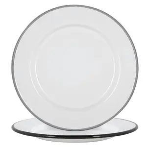 Argon Tableware - White Enamel Side Plates - 20cm - Black/Grey