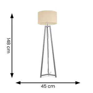 ValueLights Lottie Grey Wood Tripod Floor Lamp with Natural Drum Shade - LED Bulb Included