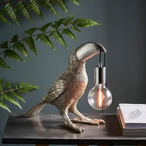 Vintage Silver Toucan Table Light - Resin Figure - Chrome Plated Lamp Holder