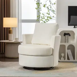 Chenille Swivel Armchair with Back Cushion Pillow Thick Foam Pad, Ivory 