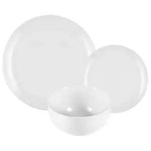 12PC Dinnerware Porcelain White Set: 4 Dinner Plates, 4 Side Plates & 4 Bowls. Dishwasher & Microwave Safe.