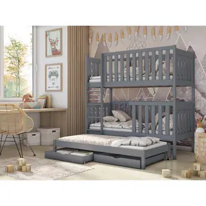 Hirschman Single (3 ') Bunk Bed with Drawers Grey