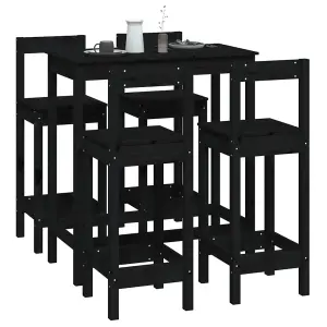 Berkfield 5 Piece Bar Set Black Solid Wood Pine