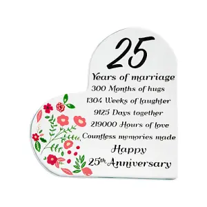 Sleek Contemporary Clear Toughened Glass 25th Anniversary Sentiment Ornament