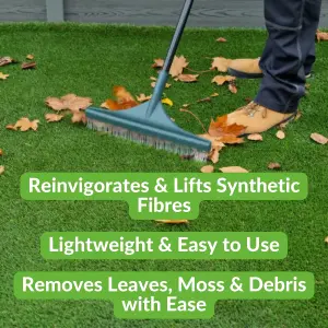 Artificial Grass Maintenance Rake - Brush for Fake Turf / Astro Turf Lawn, Reinforced Telescopic Handle, Cleans Artificial Lawn