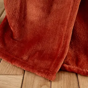 Extra Large New Raschel Velvet Touch Blanket Throw Burnt Orange / 200cm W x 240cm L