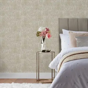 Paoletti Luxe Serafina Champagne Gold Embossed Metallic Vinyl Wallpaper