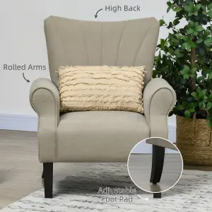 HOMCOM Armchair, Upholstered Modern Accent Chair with Wood Legs, Beige