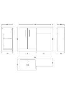 Level Bathroom Bundle Floor Standing Vanity Basin and WC Unit with Pan, Seat and Cistern - Left Hand - Charcoal Black Woodgrain