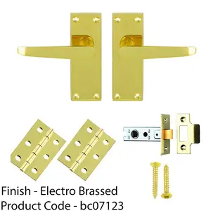 Victorian Straight Door Handle & Latch Pack - Electro Brassed Lever On Plate Kit