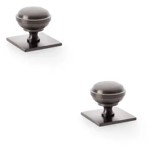 2 PACK - Classic Round Cabinet Door Knob & Matching Backplate - Dark Bronze 38mm Handle