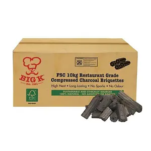 Big K Products Au Natural FSC Certified Restaurant Grade Charcoal Briquettes RCB10FSC-BQ-FLLPLT, 72 x 10kg Boxes