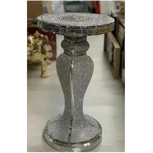 Silver Side Table Crushed Diamond Glitter Mirrored End Table F010