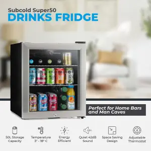 Subcold Super 50 LED Drinks Fridge - Stainless Steel