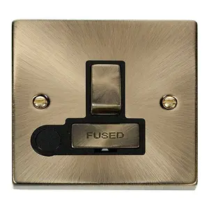 Antique Brass 13A Fused Ingot Connection Unit Switched With Flex - Black Trim - SE Home